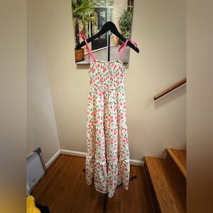 🍒EUC Sz 10Y Girls Sweet Honey Clothing White Maxi Dress with Pink Cherries 🍒